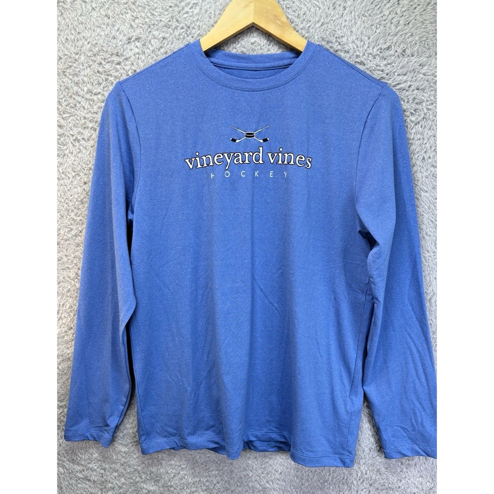 Vineyard Vines Harbor Tee (Youth L) Tide Blue Heather Hockey Long‎ Sleeve Shirt